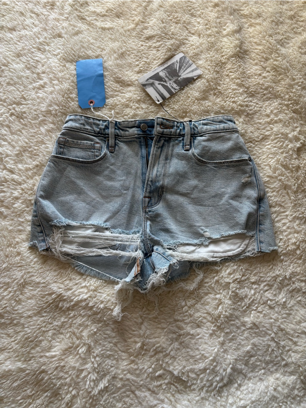 Good American Light Blue Distressed Cropped Jeans